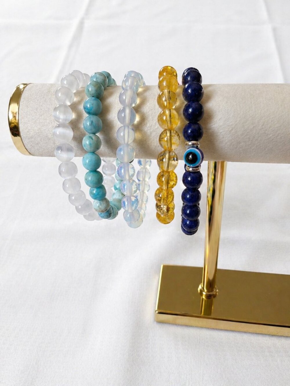 Set of 5 Gemstone Bracelets: Opalite Hemimorphite Plus More